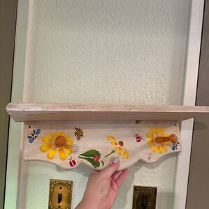 Vintage Hand Painted Wall Shelf with Pegs